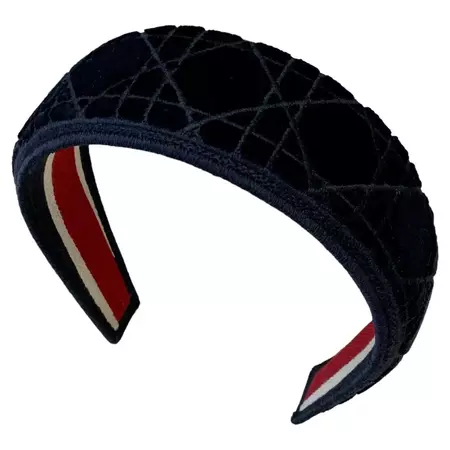 Christian Dior Navy Blue Cannage Velvet Headband For Sale at 1stDibs