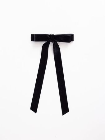 Black Velvet Hair Bow Long Ribbon Tails French Barrette