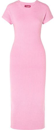STAUD - Janice Ribbed-knit Midi Dress - Baby pink