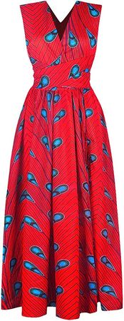 Rummyluckjp African Dashiki Maxi Dresses for Women - Bazin Ankara Dress Sleeveless Sexy Split Evening Gowns at Amazon Women’s Clothing store