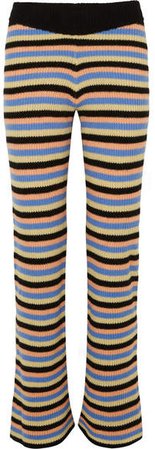 Striped Cashmere Flared Pants - Black