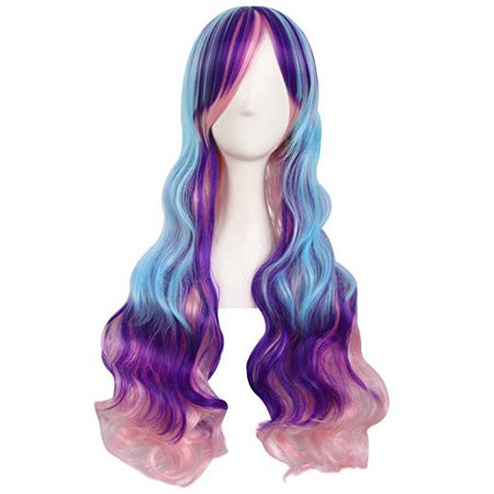 Amazon.com: MapofBeauty 28" Wavy Multi-Color Lolita Cosplay Wig Party Wig (Light Blue/ Light Purple/ Pink): Beauty