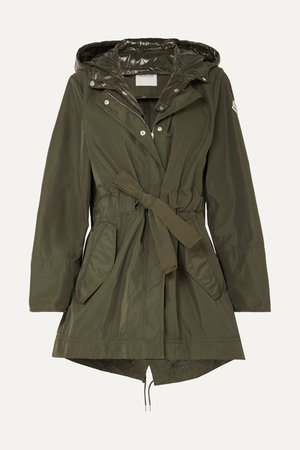 Army green Hooded gabardine and glossed-shell jacket | Moncler | NET-A-PORTER