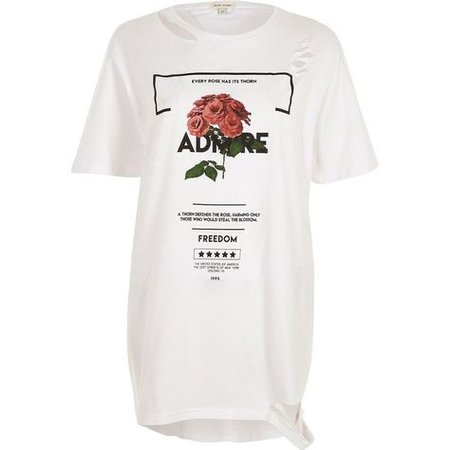 River Island White Rose Print Distressed Boyfriend T-Shirt ($23)