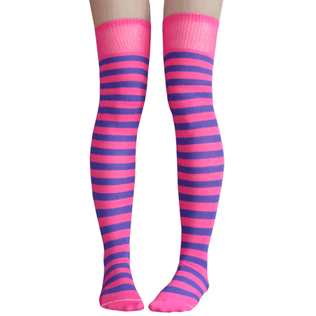 Neon Pink Purple Striped Sock Thigh High Leggings Stockings Tights