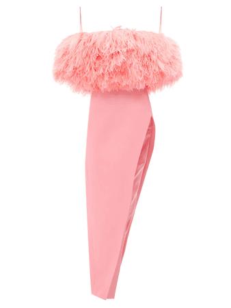 DAVID KOMA Ostrich feather-trimmed asymmetric crepe dress $4,105