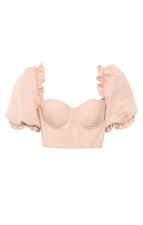 Clothing : Tops : 'Federica' Blush Cropped Corseted Puff Sleeve Top