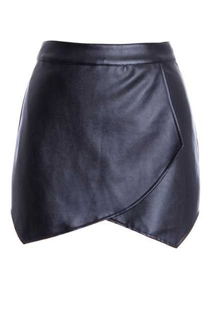 abaday | abaday Asymmetric Split Hem Black Faux Leather Bodycon Skirt, The Latest Street Fashion