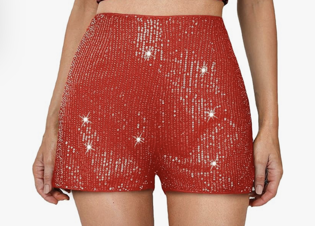 red sparkle shorts