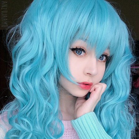 Anzu on Instagram: “Even though I'm not cosplaying her, I tried a curly Miku wig as well as I-Codi Blue Sky lenses from @uniqso ! I loved them, especially the…”