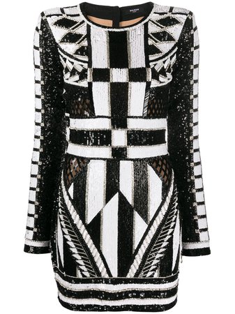 Shop white & black Balmain sequinned crystal bodycon dress with Express Delivery - Farfetch