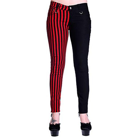 Banned - Mujer Skinny - Pantalón elástico Punk Tiras Rojas Red Stripes: Amazon.es: Ropa y accesorios
