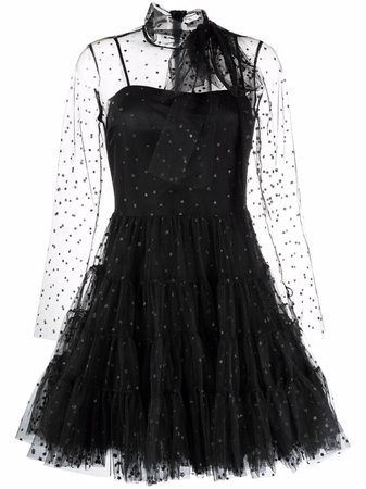 Shop RED Valentino tulle-overlay long-sleeve dress with Express Delivery - FARFETCH