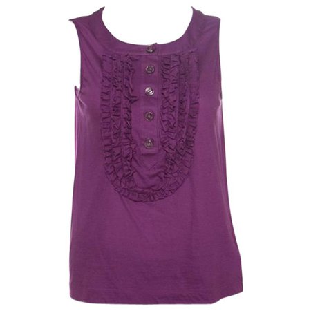Chanel Purple Cotton Jersey Ruffled Yoke Detail Sleeveless Top S For Sale at 1stdibs