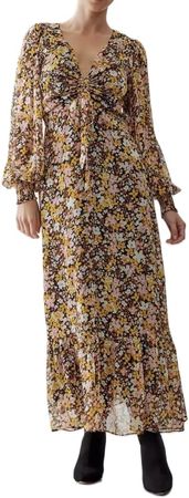 Amazon.com: Women Boho Floral Long Dress Y2k Sexy V Neck Tie Front Flowy Dress Fall Casual Puff Long Sleeve Maxi Dress Clubwear : Clothing, Shoes & Jewelry