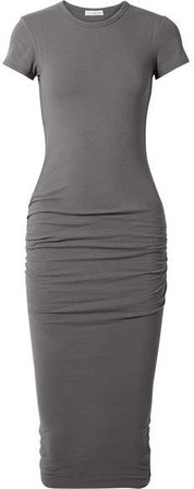 Draped Stretch-cotton Jersey Midi Dress - Dark gray