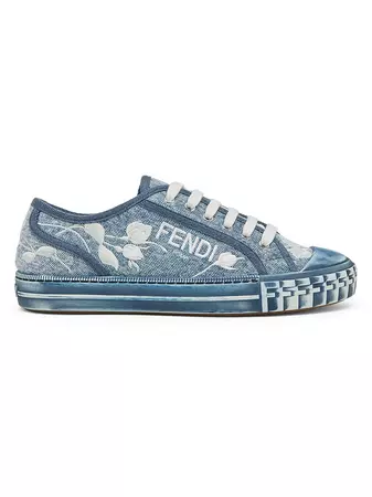 Shop Fendi Domino Embroidered Denim Sneakers | Saks Fifth Avenue