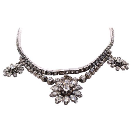 Antique Victorian Old Mine Diamond Rose Cut Diamond Necklace For Sale at 1stDibs