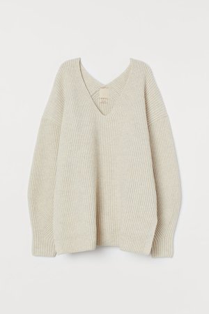 V-neck Wool-blend Sweater - Beige