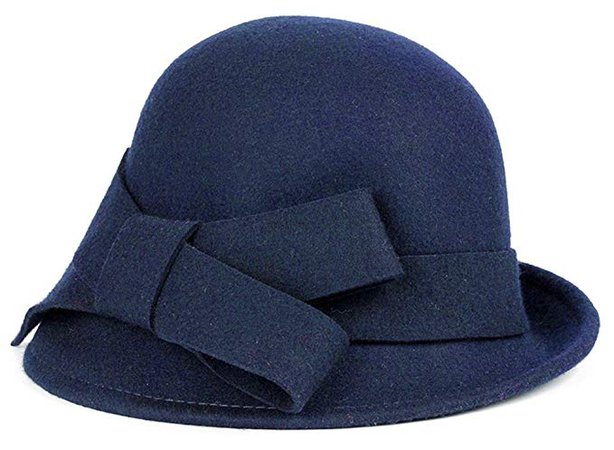 Bellady Women Solid Color Winter Hat 100% Wool Cloche Bucket with Bow Accent, Navy at Amazon Women’s Clothing store: