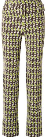 Jacquard-knit Straight-leg Pants - Lime green