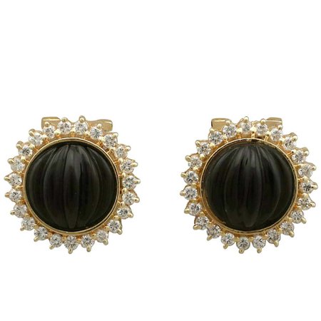 Black Onyx Diamond Yellow Gold Earrings