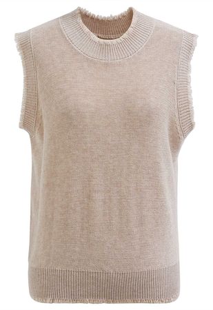 Frayed Edge Sleeveless Knit Top in Sand - Retro, Indie and Unique Fashion