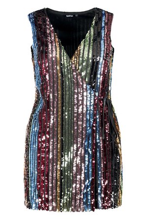 Plus Rainbow Sequin Wrap Dress | Boohoo