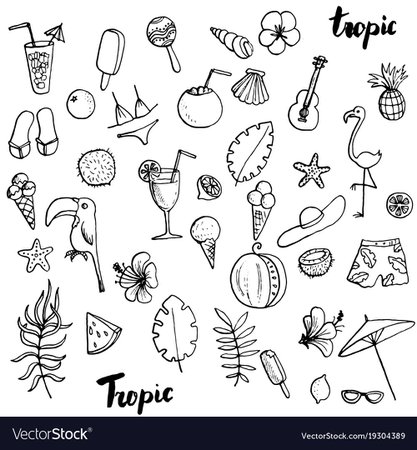 Summer tropical beach doodle set Royalty Free Vector Image