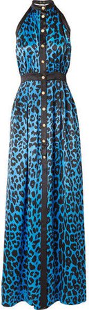 Leopard-print Silk-satin Halterneck Gown - Azure