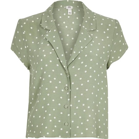 Green spot print crop shirt - Shirts - Tops - women