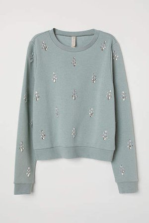 Sweatshirt with Rhinestones - Turquoise