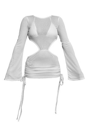 White Bell Sleeve Cut Out Mini Beach Dress $42