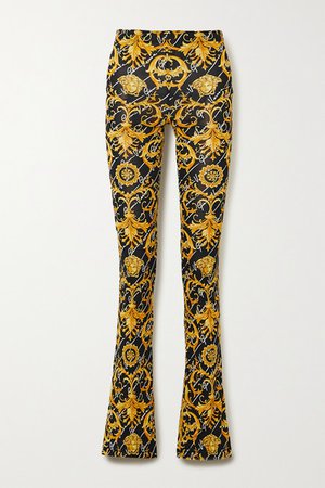 Printed Stretch-jersey Flared Pants - Black
