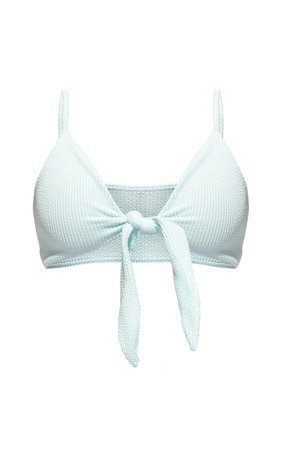 Blue Crinkle Tie Front Bikini Top | Swimwear | PrettyLittleThing