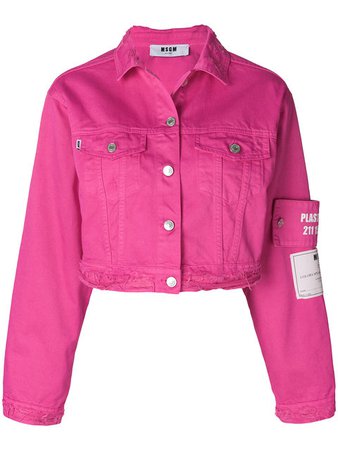 MSGM plastic pink cropped denim jacket