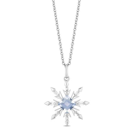 Enchanted Disney Elsa Snowflake Diamond Pendant Necklace Aquamarine in Sterling Silver Jewelry | Jewelili