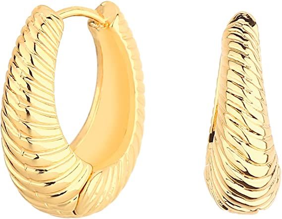 Amazon.com: Wgoud Chunky Huggie Hoop Earring 14K Gold Hoop Earrings for Men Women Hypoallergenic, Thick Hoops Earring set, Twist Hoop Earring (6 Prs Chunky Gold): Clothing, Shoes & Jewelry