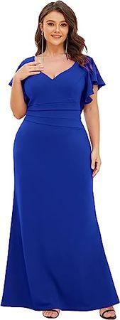 Amazon.com: Alisapan Women's Plus Size V Neck Short Sleeve with Ruffle Empire Waist Elastic Formal Dress 00035-DM : Clothing, Shoes & Jewelry