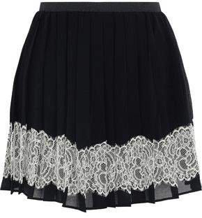 Lace-trimmed Pleated Chiffon Mini Skirt