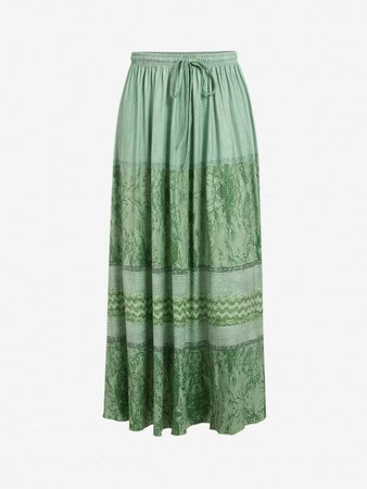 [23% OFF] 2022 Drawstring Vacation Printed Maxi Skirt In LIGHT GREEN | ZAFUL