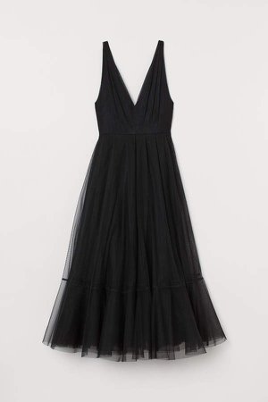 V-neck Tulle Dress - Black