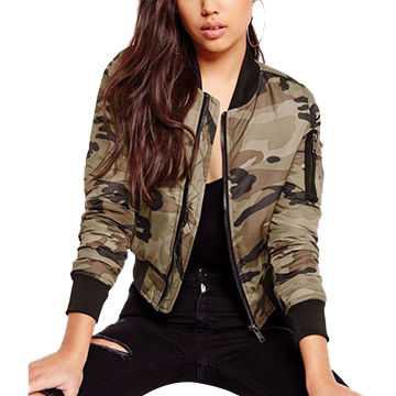 China Women's casual jackets women casual camo bomber jacket khaki army jacket on Global Sources