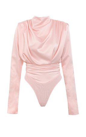 Clothing : Bodysuits : 'Giselle' Blush Satin Blouse Bodysuit