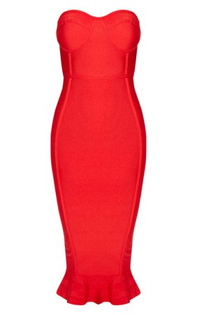 Red Frill Hem Bandage Midi Dress | Dresses | PrettyLittleThing USA