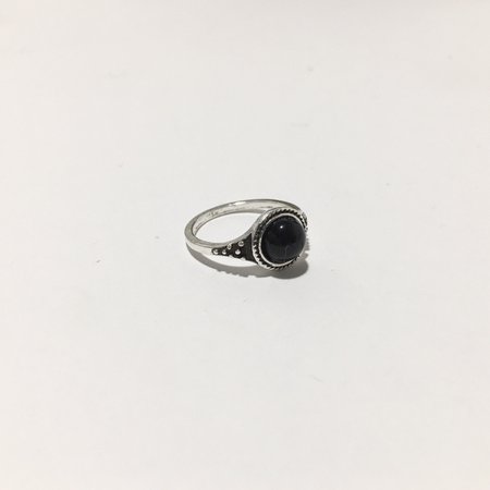 silver metal black stone ring