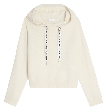CELINE CROPPED SWEATER WITH HOOD IN CASHMERE WOOL OFF WHITE
