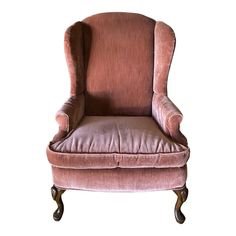 Vintage Rose Pink Velvet Wingback Armchair