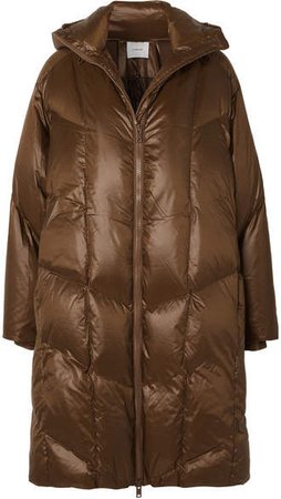Quilted Shell Down Hooded Coat - Brown