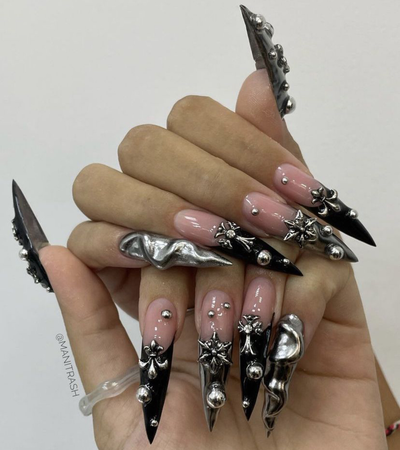 black french tip stiletto nails